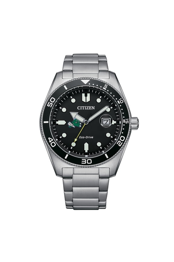 Men's Citizen Watch Silver Tulane Green Wave Eco-Drive Sport Casual Stainless Black Dial Steel Watch