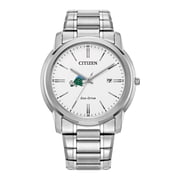 Men's Citizen Watch Silver Tulane Green Wave Eco-Drive White Dial Stainless Steel Watch