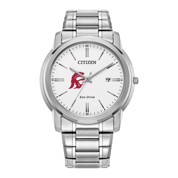 Men's Citizen Watch Silver USC Trojans Eco-Drive White Dial Stainless Steel Watch