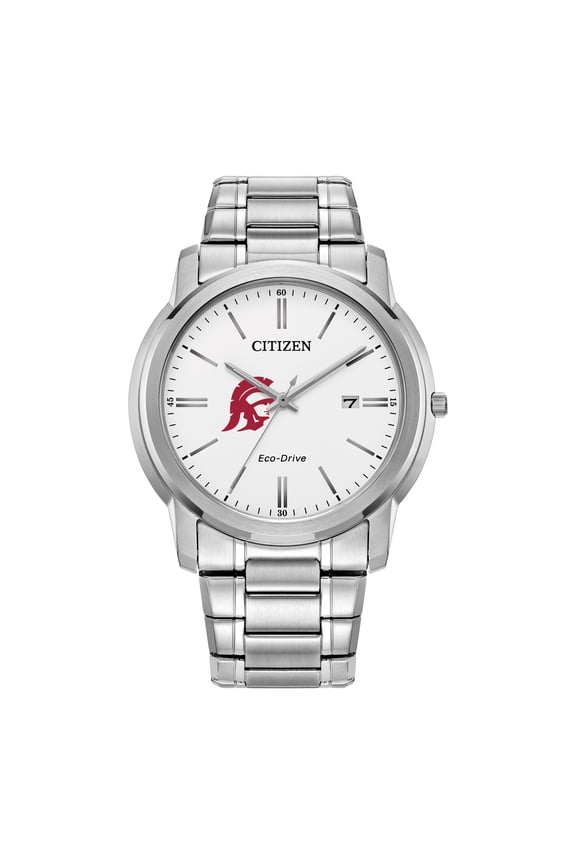 Men's Citizen Watch Silver USC Trojans Eco-Drive White Dial Stainless Steel Watch
