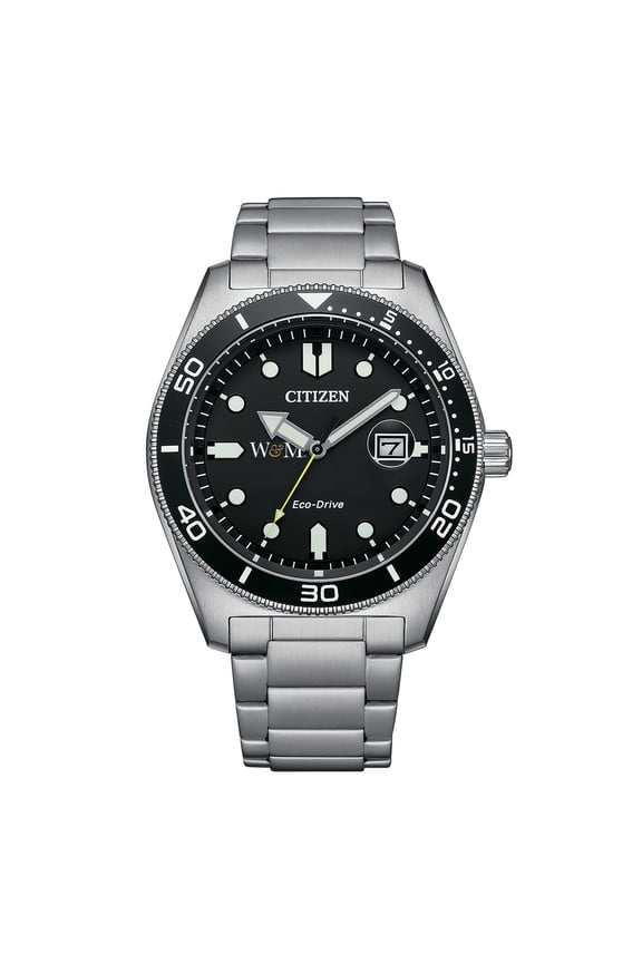 Men's Citizen Watch Silver William & Mary Tribe Eco-Drive Sport Casual Stainless Black Dial Steel Watch