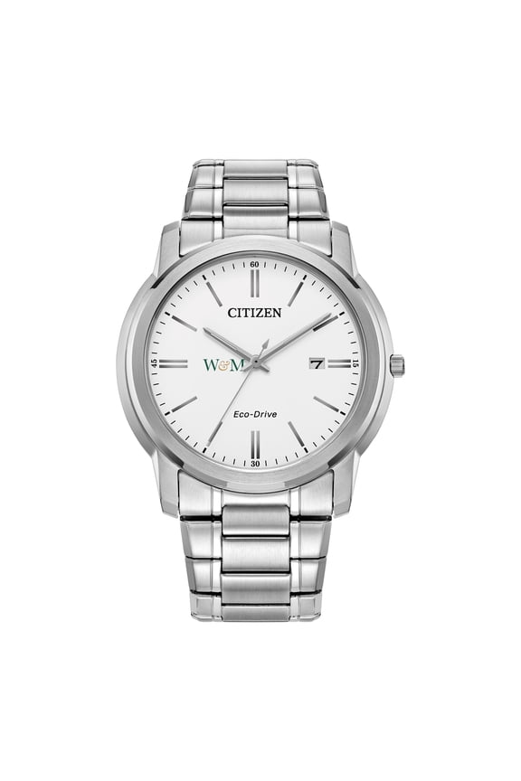 Men's Citizen Watch Silver William & Mary Tribe Eco-Drive White Dial Stainless Steel Watch