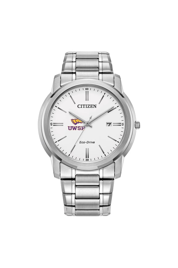 Men's Citizen Watch  Silver Wisconsin-Stevens Point Pointers Eco-Drive White Dial Stainless Steel Watch