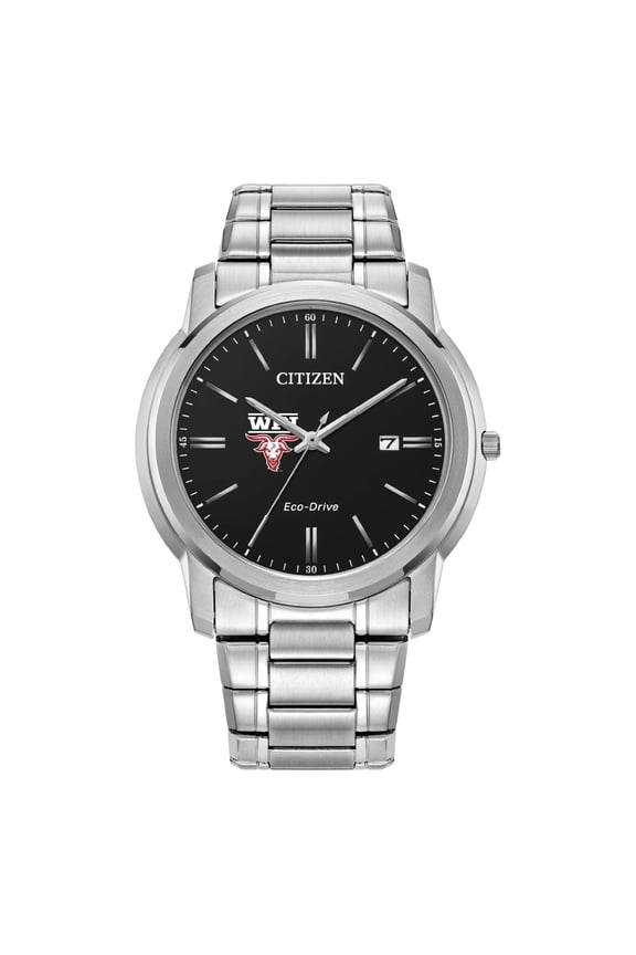 Men's Citizen Watch Silver Worcester Polytechnic Institute Engineers Eco-Drive Black Dial Stainless Steel Watch