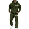 thumbnail image 1 of Men's City Letter Print Hoodie Set Oversized Multiple Fashion Styles Sweatsuits Comfort Soft Hoodies & Sweatpants Set (Army Green, L), 1 of 8
