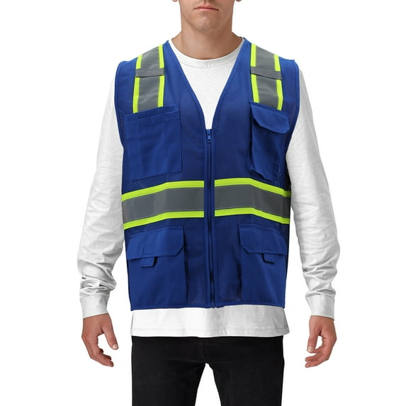 Men's Class 2 Type R Safety High Visibility Zipper Reflective Neon Work Vest (Royal Blue, XL)