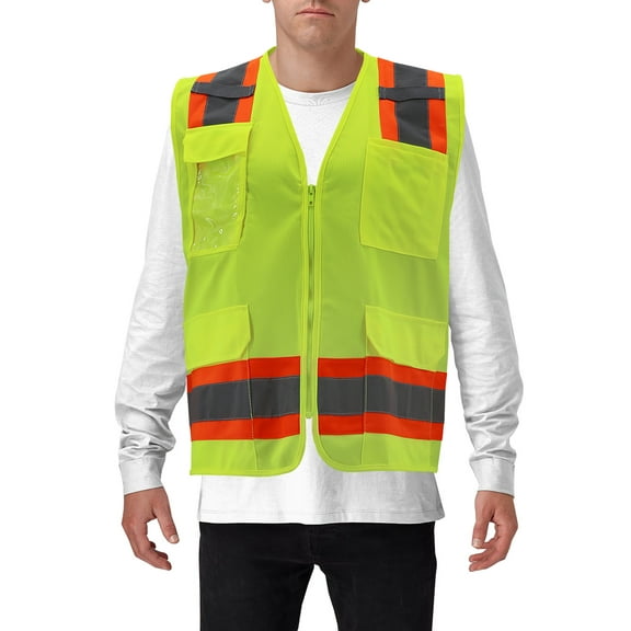 Men's Class 2 Type R Safety High Visibility Zipper Reflective Neon Work Vest (Yellow, 4XL)