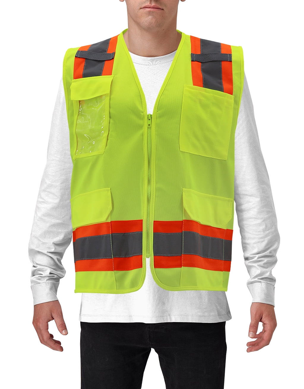 Men's Class 2 Type R Safety High Visibility Zipper Reflective Neon Work Vest (Yellow, 5XL)
