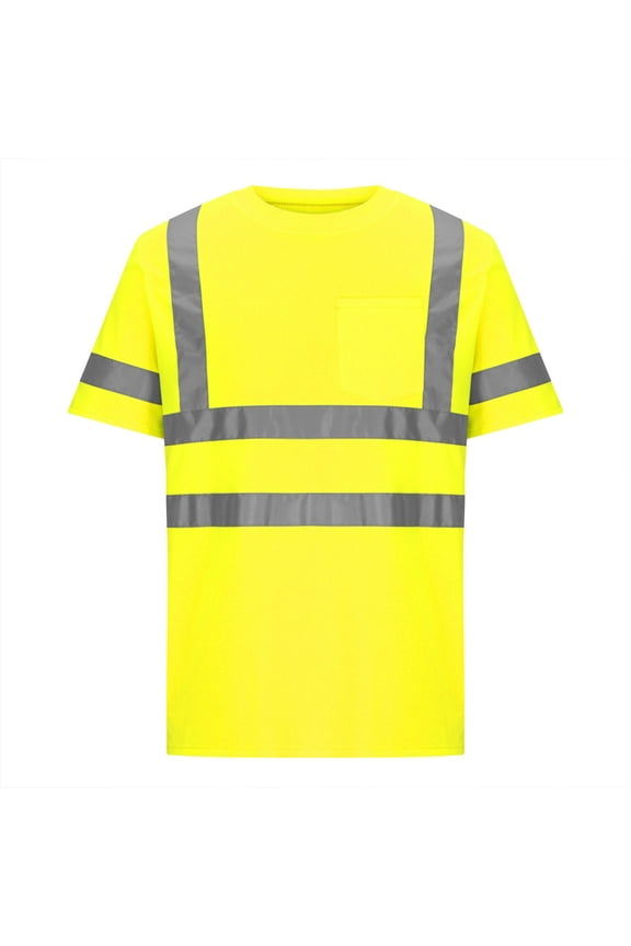 Men's Class 3 Hi-Vis Short Sleeve Safety Shirt – High Visibility Work T-Shirt with Sewn Reflective Strips, Moisture-Wicking Polyester for Construction & Road Crews (2025 Durable Design)