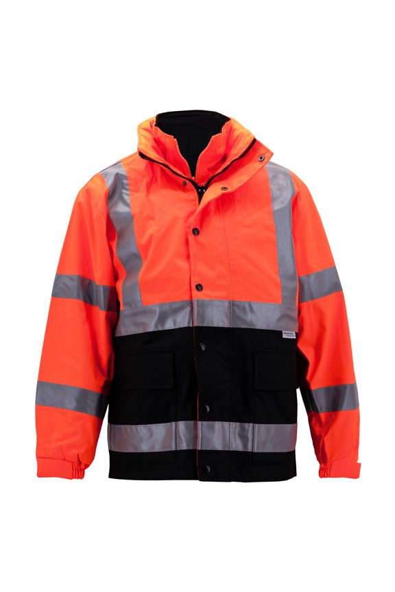 Men's Class 3 Safety High Visibility Water Resistant Reflective Neon Work Jacket (3M Scotchlite Neon Orange, S)