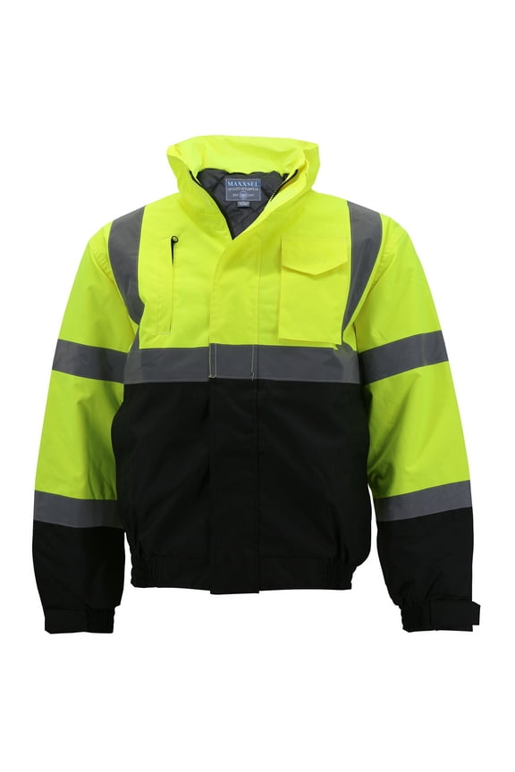 Men's Class 3 Safety High Visibility Water Resistant Reflective Neon Work Jacket (M9099 Neon Yellow, 3XL)