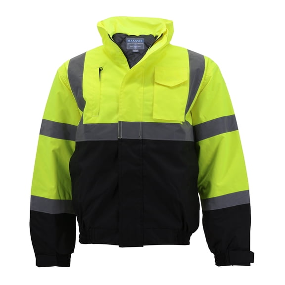 Men's Class 3 Safety High Visibility Water Resistant Reflective Neon Work Jacket (M9099 Neon Yellow, 5XL)