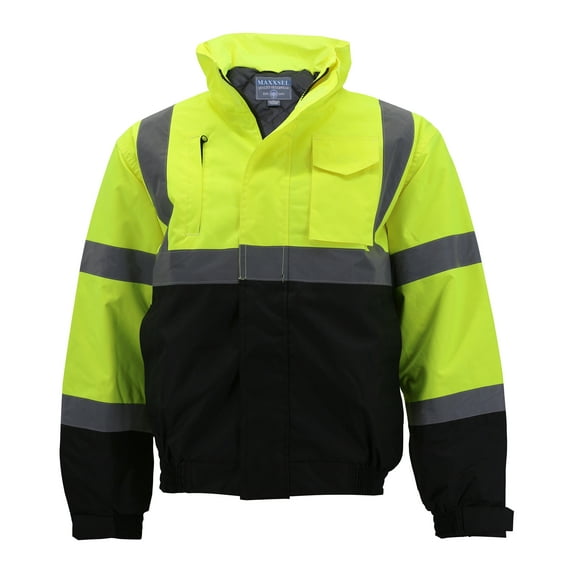 Men's Class 3 Safety High Visibility Water Resistant Reflective Neon Work Jacket (M9099 Neon Yellow, L)