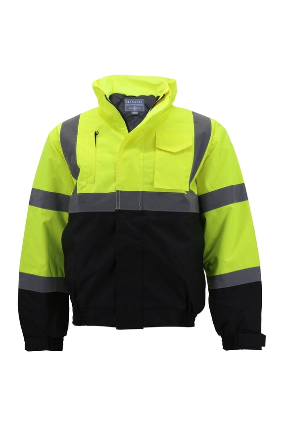 Men's Class 3 Safety High Visibility Water Resistant Reflective Neon Work Jacket (M9099 Neon Yellow, L)