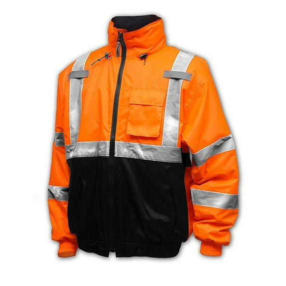 Men's Class 3 Safety High Visibility Water Resistant Reflective Neon Work Jacket (Neon Orange, 2XL)