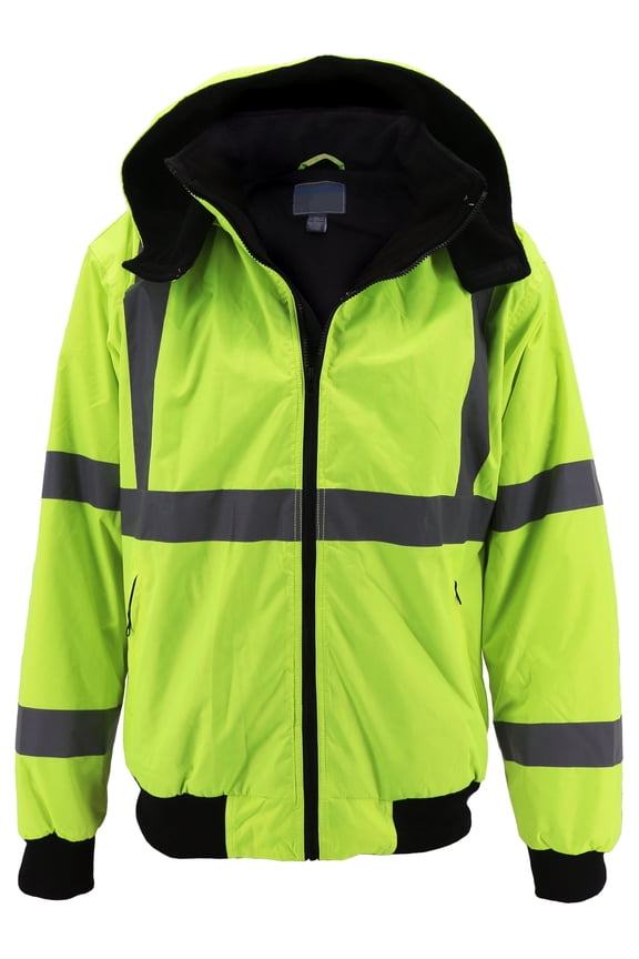 Men's Class 3 Safety High Visibility Water Resistant Reflective Neon Work Jacket (Neon Yellow, S)