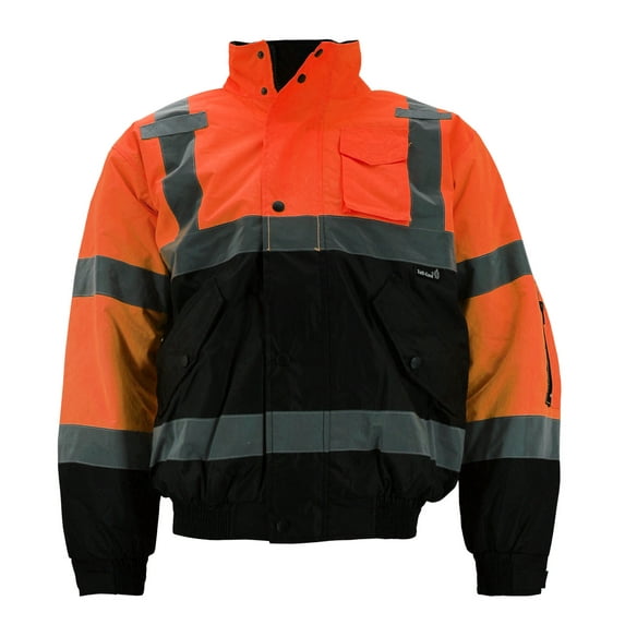 Men's Class 3 Safety High Visibility Water Resistant Reflective Neon Work Jacket (Tuff-Gard - Neon Orange, XL)