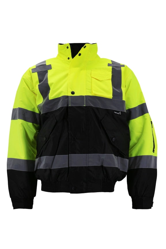 Men's Class 3 Safety High Visibility Water Resistant Reflective Neon Work Jacket (Tuff-Gard - Neon Yellow, L)