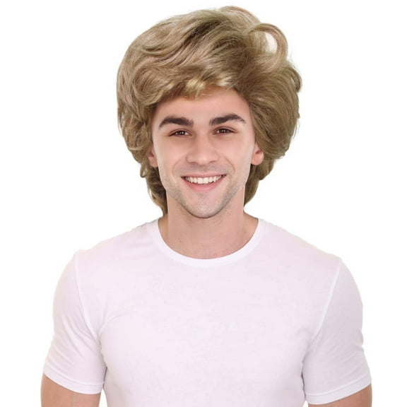 Men's Classic 1980s WHAM Look Brown Wavy Wig without Bangs | Flame-Retardant Synthetic Fiber Wigs for Halloween Cosplay and Costume Party