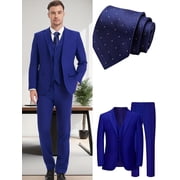 Men's Classic 4pcs Suit Set, Flip Collar Two Button Lapel Jacket Vest Pants And Blue Spotted Tie, Solid Color Set for Weddings Business Events, Passover Easter Gifts