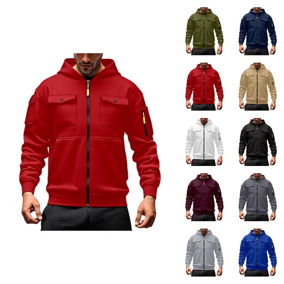 Men's Classic American Style Zip Up Hoodie with Front Pocket Long Sleeve Crewneck Lightweight Cardigan