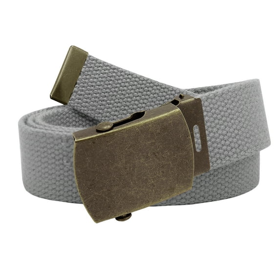 Men's Classic Antique Gold Military Slider Belt Buckle with Canvas Web Belt XX-Large Gray