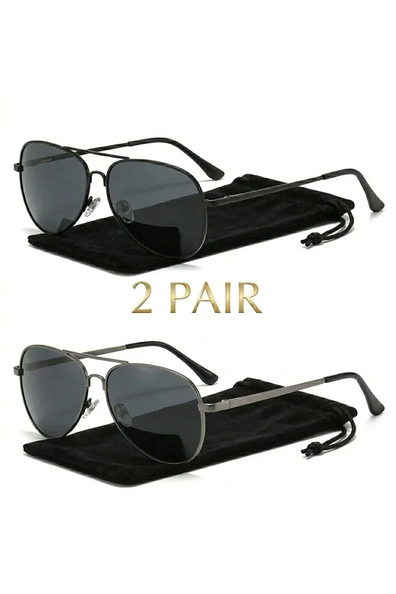 Men's Classic Aviator Polarized Sunglasses Metal Frame Double Bridge Pilot Style