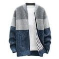 thumbnail image 1 of Men's Classic Band Collar Full Zip Color-Block Stripe Cable Knitted Cardigan Sweater Coat, 1 of 5