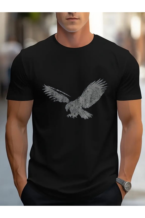 Men's Classic Black Eagle Graphic Tee - 100% Cotton, Comfortable & Fashionable Round Neck Short-Sleeve Top, Versatile for Casual to Semi-Formal Wear, Machine Washable - Sizes S-XXXL