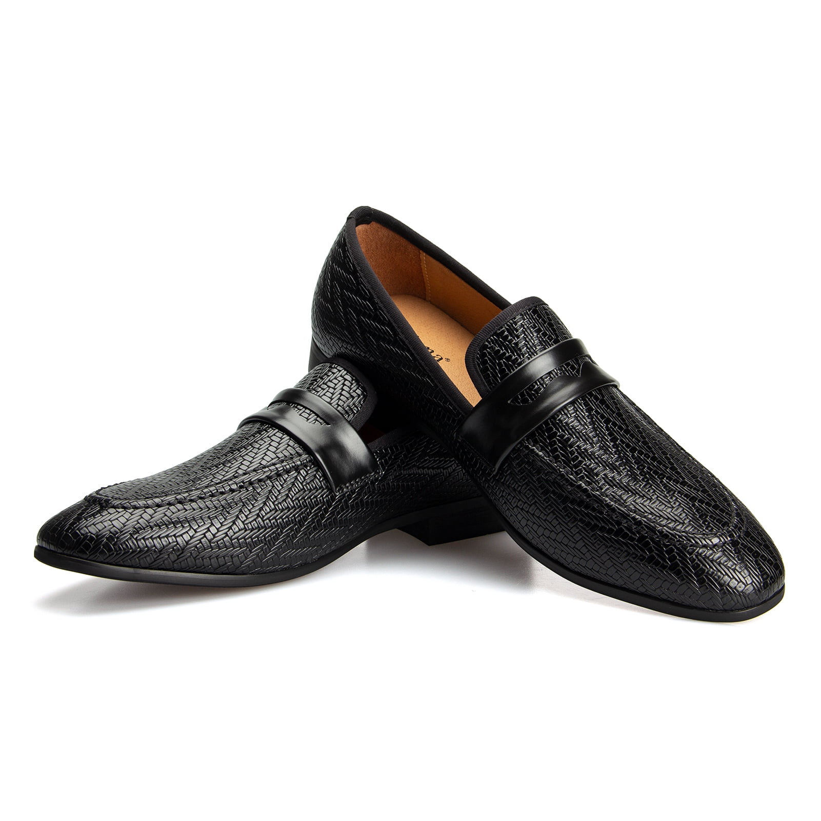Men's Classic Black Loafers - Faux Leather With Gold Buckle, Wedding & Dress Shoes, Size 12 US