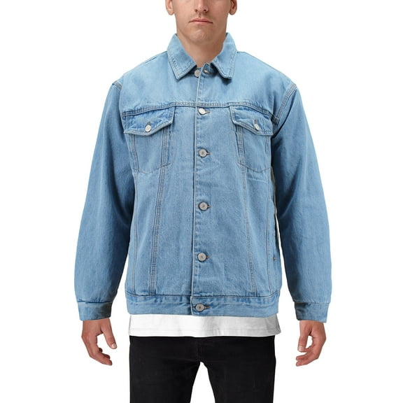 Men’s Classic Blue Button Up Casual Jean Sherpa Lined Cotton Denim Jacket (Light Blue, 2XL)