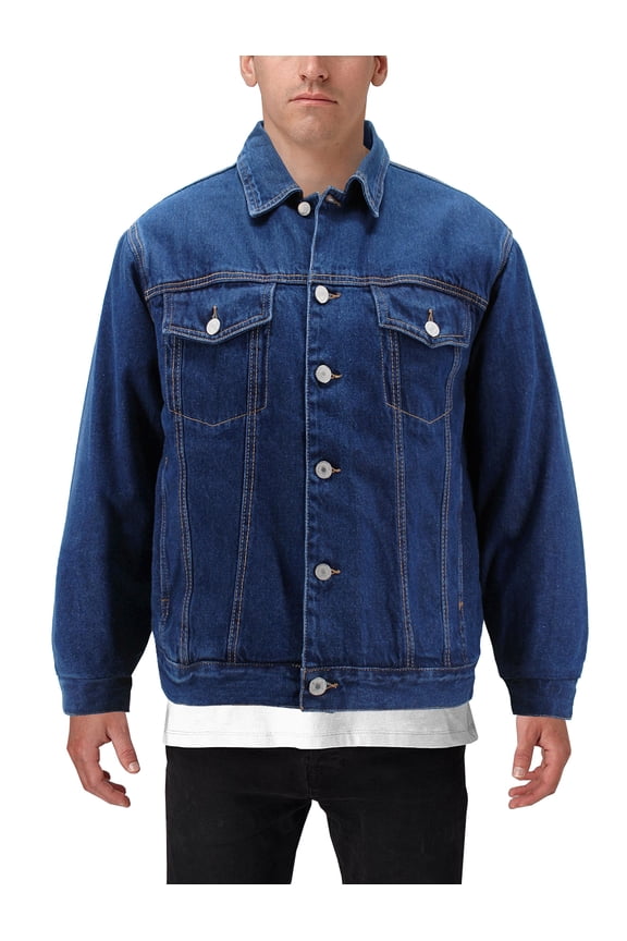 Men’s Classic Blue Button Up Casual Jean Sherpa Lined Cotton Denim Jacket (Medium Blue, 2XL)
