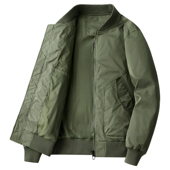 Men's Classic Bomber Jacket Warm Water Resistant Windbreaker Casual Jackets Green L