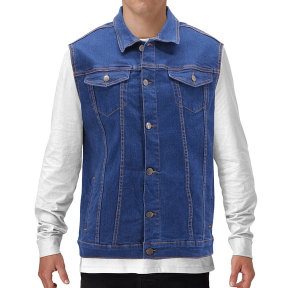Men's Classic Button Up Casual Cotton Stretch Denim Biker Jean Jacket Vest (Sonte, S)