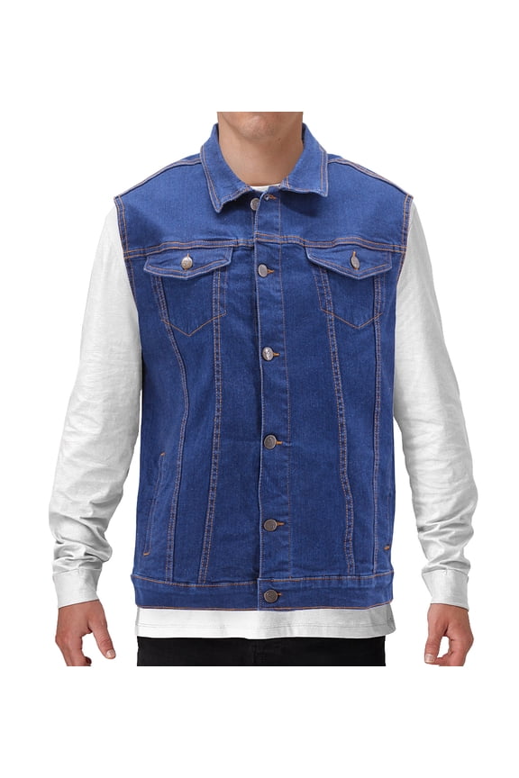 Men's Classic Button Up Casual Cotton Stretch Denim Biker Jean Jacket Vest (Sonte, XL)