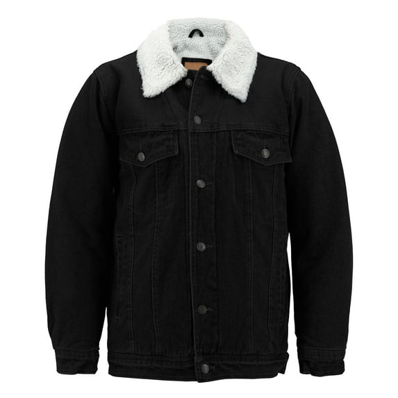 Men’s Classic Button Up Sherpa Fleece Lined Cotton Denim Trucker Jean Jacket (Black, M)