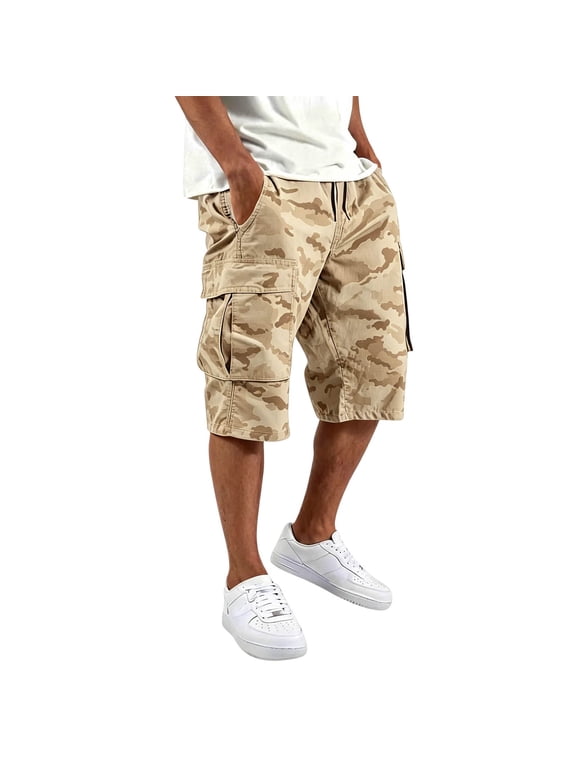 Men's Classic Cargo Short Camo Cargo Shorts for Hiking Fishing Khaki L