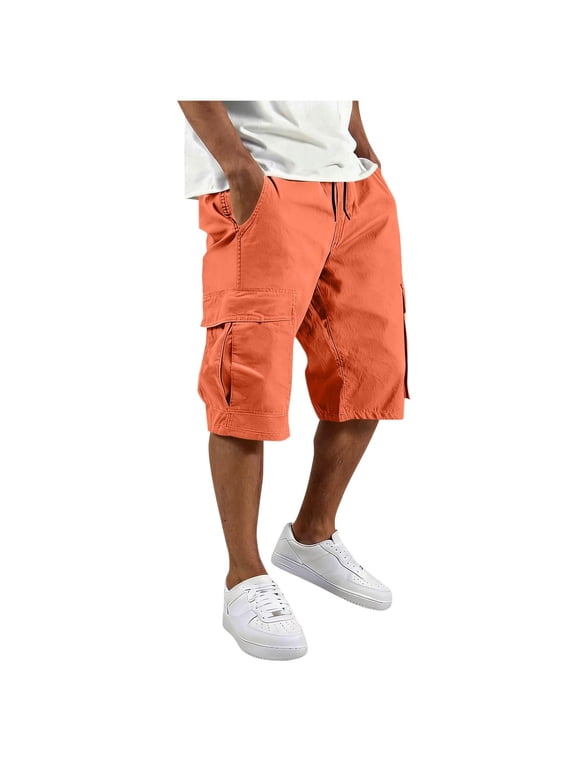 Men's Classic Cargo Short Camo Cargo Shorts for Hiking Fishing Orange M