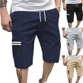 thumbnail image 1 of Men's Classic Cargo Shorts 10" Inseam Short Pants Knee Length Twill Streetwear Summer Beach Fashion Elastic Waistband Drawstring Zipper Utility Pocket Straight Leg, 1 of 9