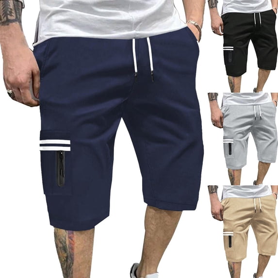 Men's Classic Cargo Shorts 10" Inseam Short Pants Knee Length Twill Streetwear Summer Beach Fashion Elastic Waistband Drawstring Zipper Utility Pocket Straight Leg