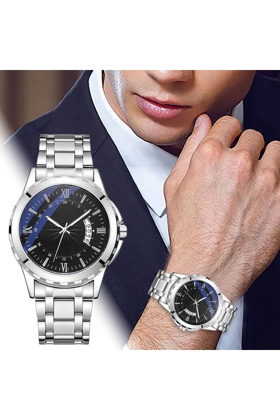 Men's Classic Casual Quartz Watch Night Light Hand Stainless Business Steel Strap Roman Numerals Date Watch