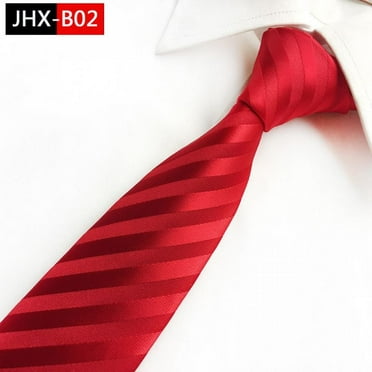 Men's Classic Checks Striped Red Jacquard Silk Tie Necktie