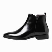 Men s Classic Chelsea Ankle Boots, Elastic Side Slip-On Dress Boots, Low Block Heel Pointed Toe Ankle Boots