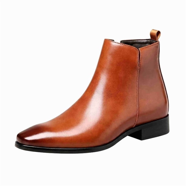 mens dress boots pointed toe ANUFER Men's Elegant Buckle Straps Zipper Ankle Faux Leather Boots Black SN0711146 US7 inspired button strap closure XBTEVUDAK Mens Classic Chelsea Ankle