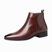 Men s Classic Chelsea Ankle Boots, Elastic Side Slip-On Dress Boots, Low Block Heel Pointed Toe Ankle Boots