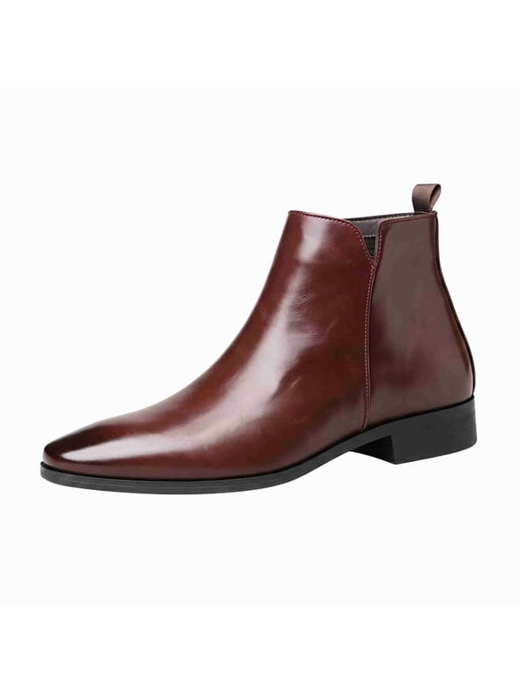 Men’s Classic Chelsea Ankle Boots, Elastic Side Slip-On Dress Boots, Low Block Heel Pointed Toe Ankle Boots