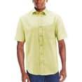 thumbnail image 1 of Men’s Classic Collared Short Sleeve Embroidered Logo Solid Button Down Shirt (Banana, M), 1 of 2