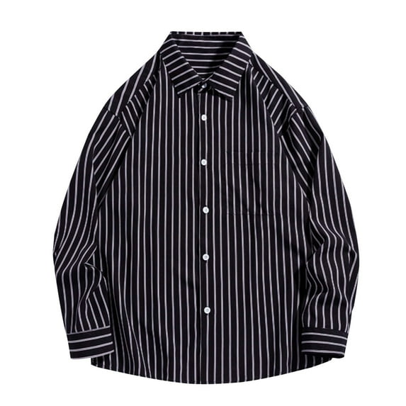 Men's Classic Color Contrast Striped Shirt Comfort Loose Fit Casual Long Sleeve Shirts Button Down Shirts with Pocket