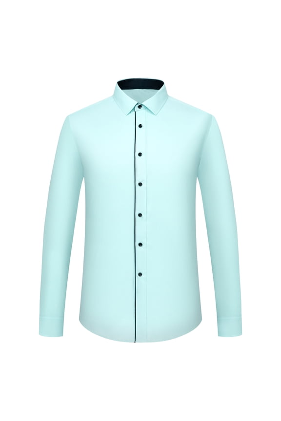 Men's Classic Contrast Stitching Front Placket Dress Shirts Semi-Formal Long Sleeve Regular-fit Social Business Office Shirt