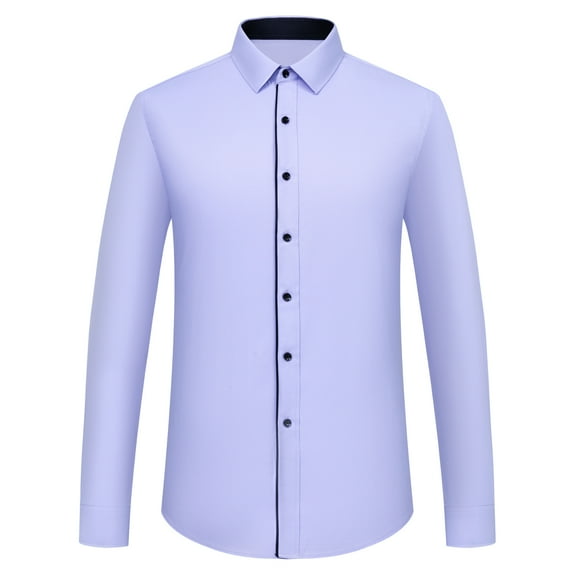Men's Classic Contrast Stitching Front Placket Dress Shirts Semi-Formal Long Sleeve Regular-fit Social Business Office Shirt